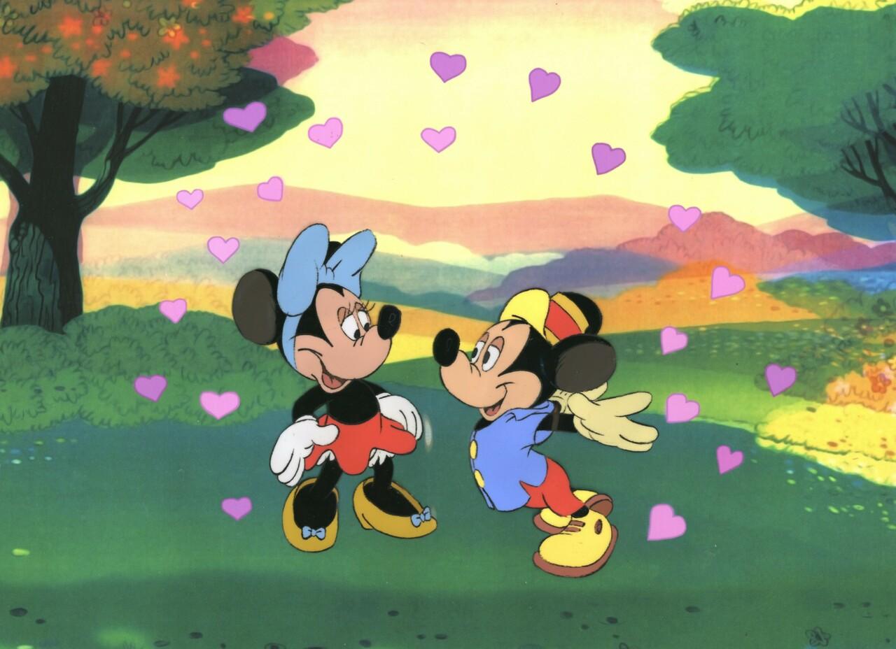 Wunderschöne Welt der Farben Original Produktion Cel: Mickey und Minnie mit Rahmen – Art von Walt Disney Studio Artists