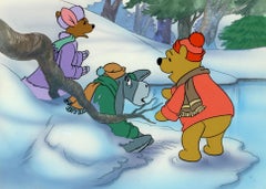 Short Disney des années 1980 : Kanga, Pooh, Eeyore - Cel sur fond peint à la main