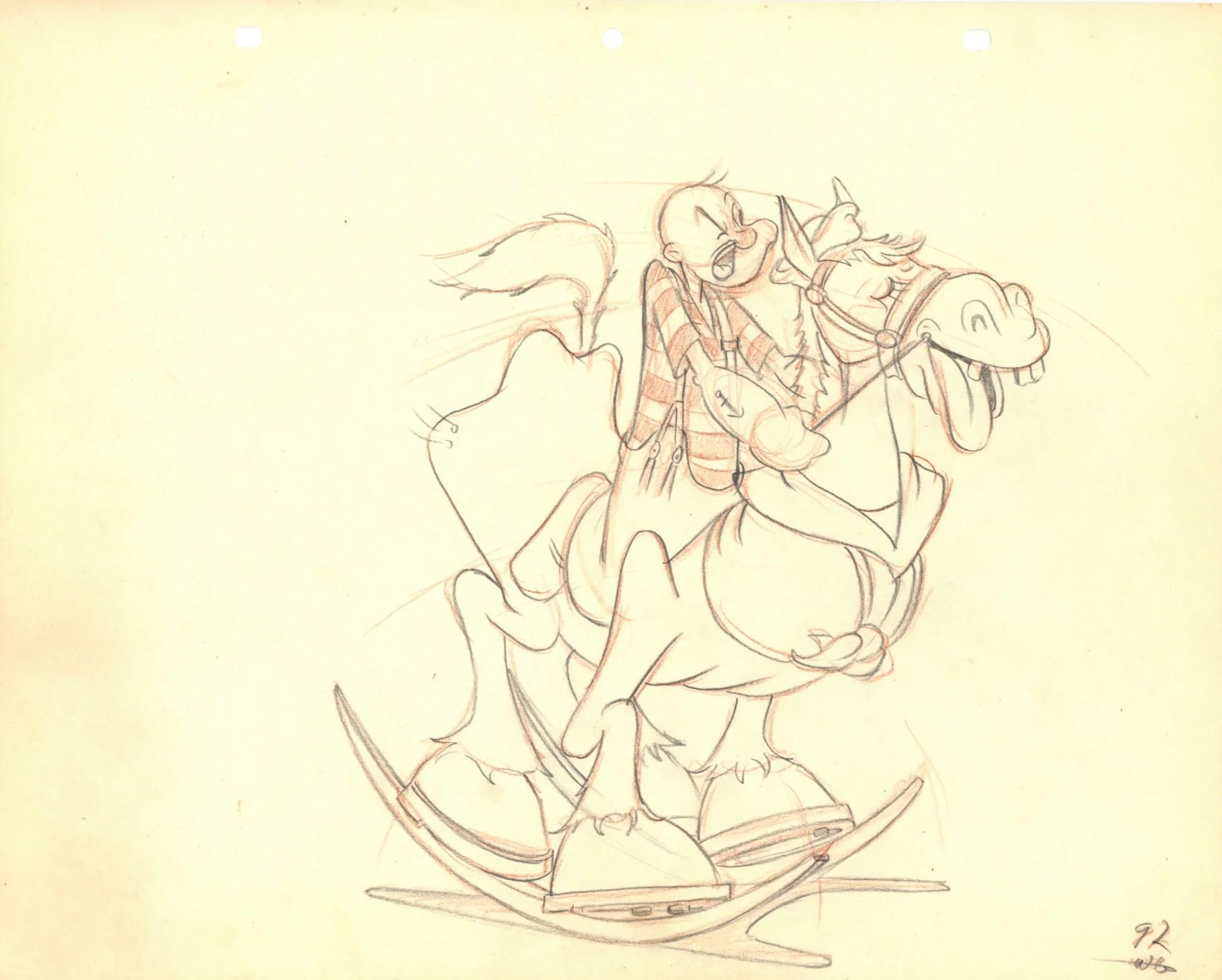 Popeye „Her Honor the Mare“ (1943) Original-Zeichnung der Produktionszeichnung – Art von Hanna Barbera Studio Artists