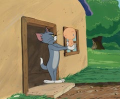 Cel de production originale de Tom et Jerry 1958 sur fond peint à la main : Tom, Baby