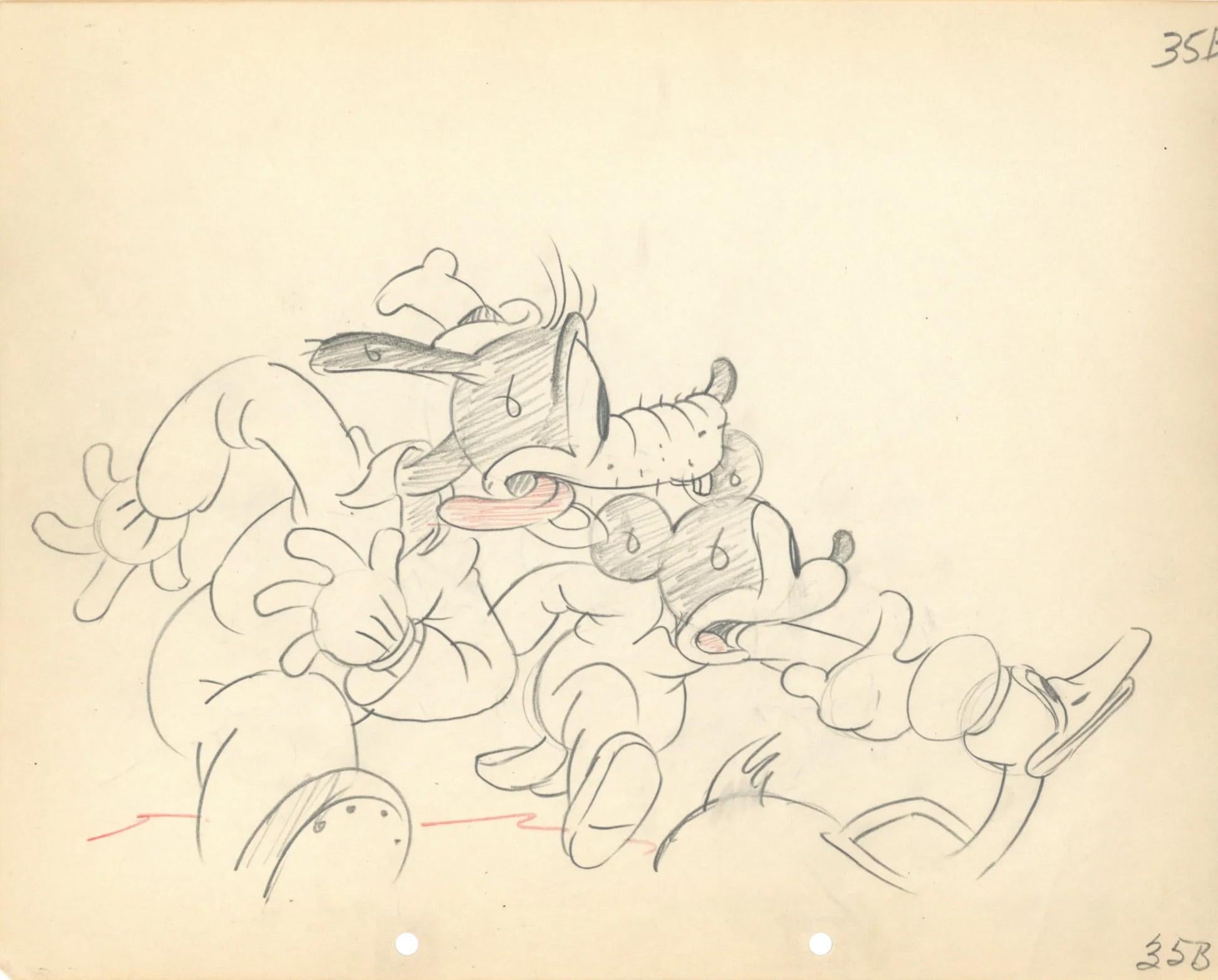 Mickey's Service Station Production Drawing Set: Mickey, Goofy, Donald & Pete  - Art by Walt Disney Studio Artists