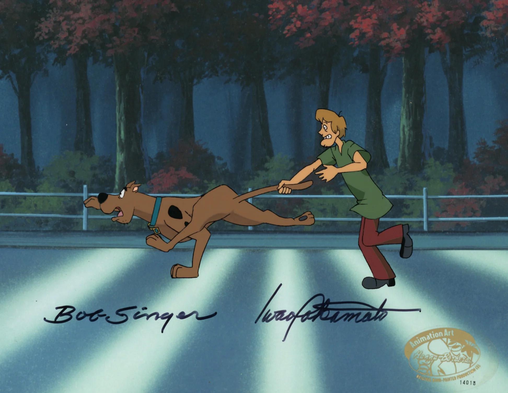 Scooby-Doo Original Cel, signiert von Bob Singer und Iwao Takamoto: Scooby, bauchig  – Art von Hanna Barbera Studio Artists