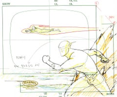 Justice League Original Production Layout-Zeichnung der Justice League: Die Flash, Grüne Laterne