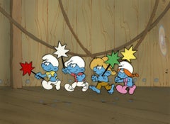 Retro The Smurfs Original Production Cel on Original Background