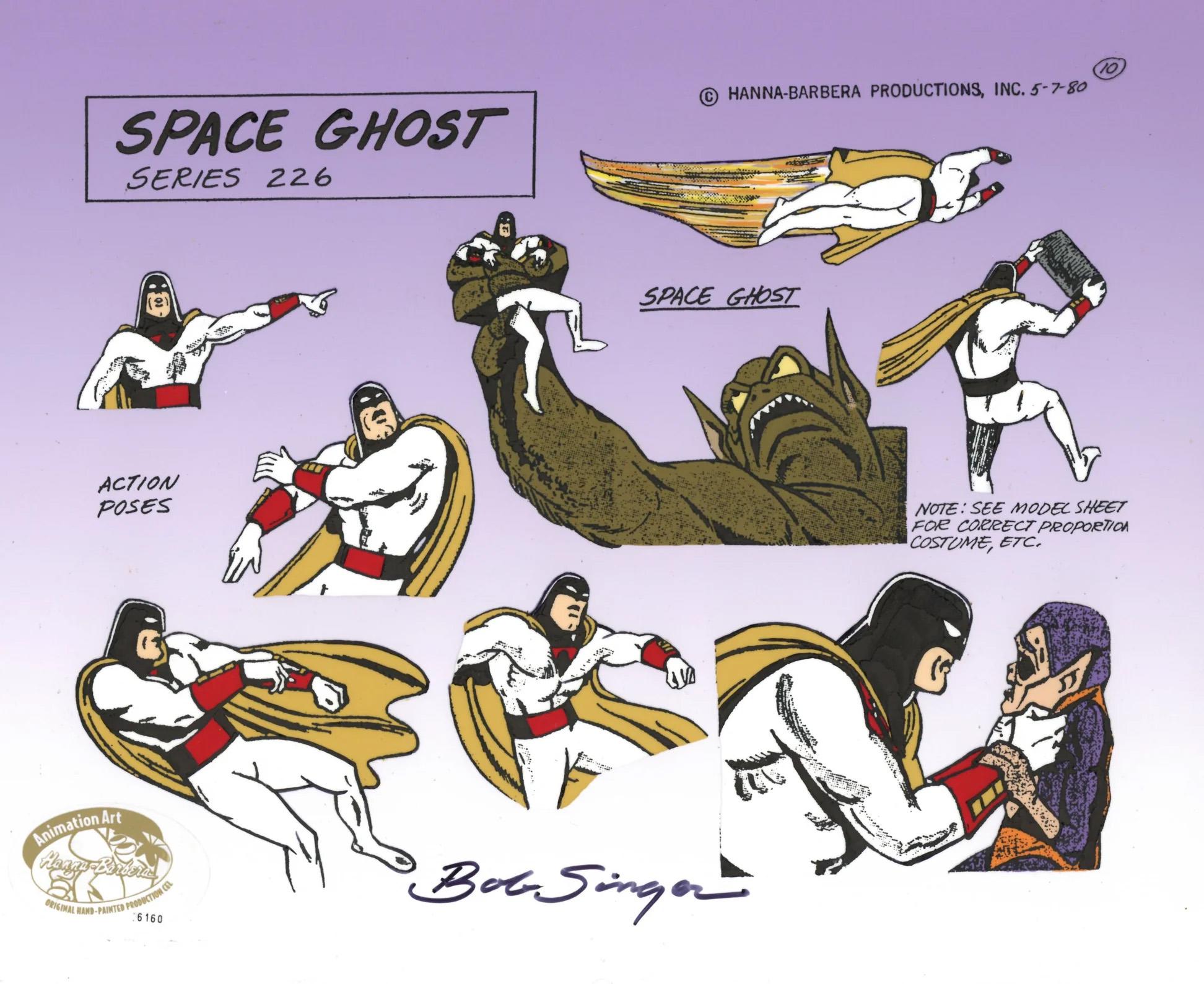 Space Ghost Original Production Model Cel Signed by Bob Singer - Art by Hanna Barbera Studio Artists