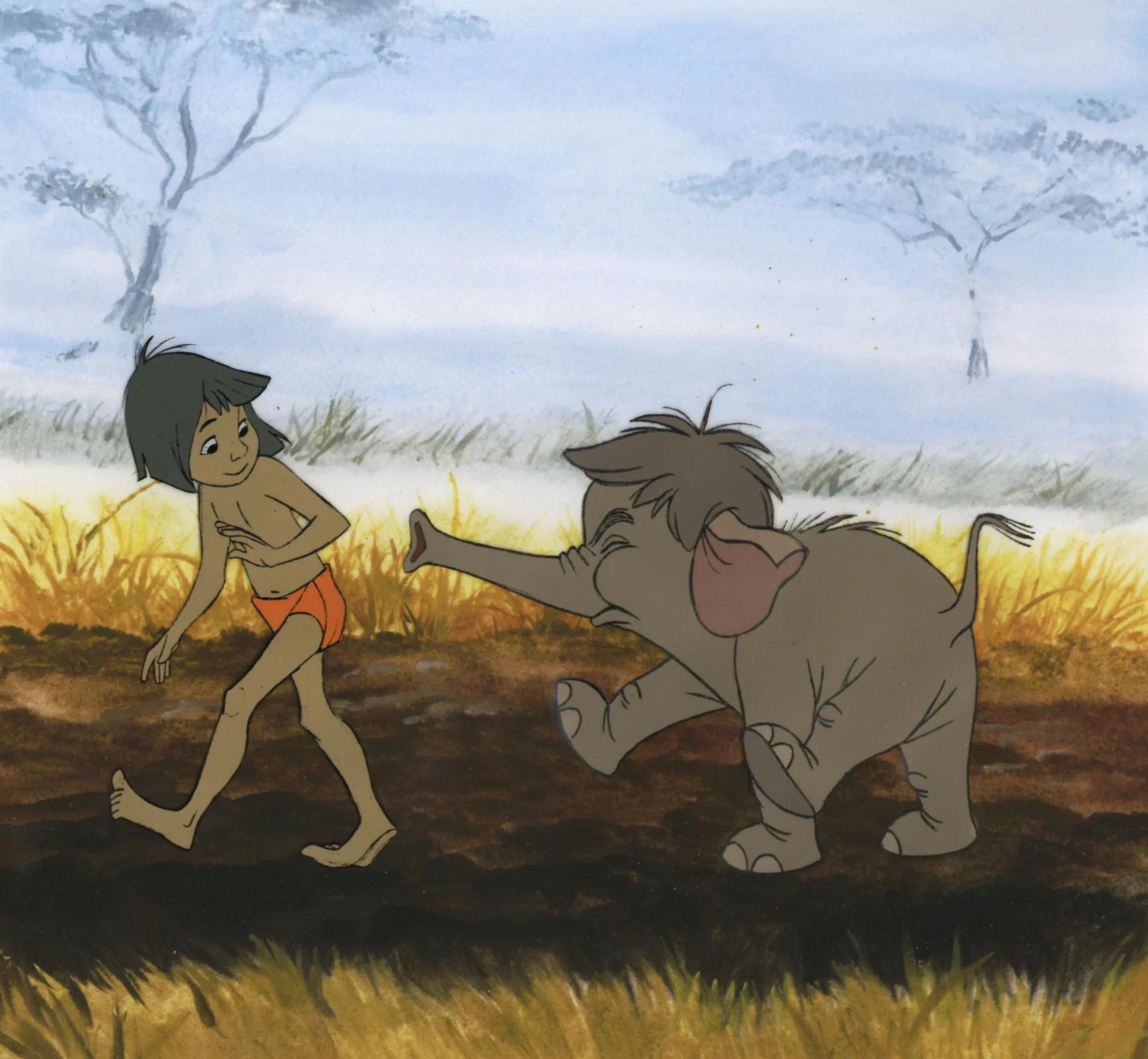 The Jungle Book Original Production Cel: Mowgli and Hathi Jr. - Art by Walt Disney Studio Artists