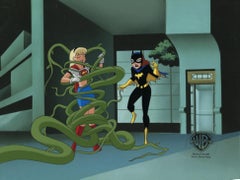 Cel di produzione originale TNBA con disegno abbinato: Supergirl e Batgirl