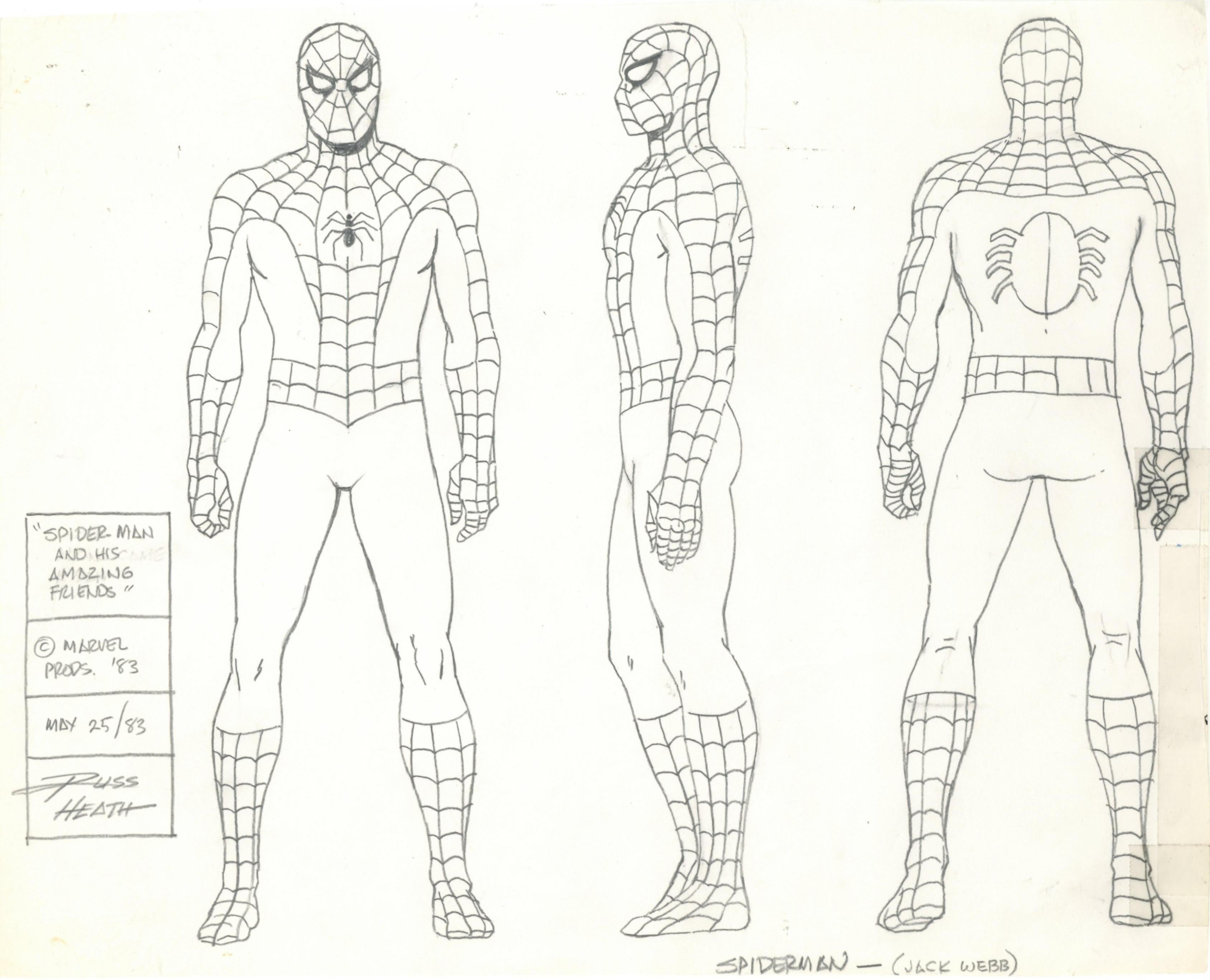 Spiderman & His Amazing Friend Original Model Sheet: Spiderman (Includes Frame) - Art by Marvel Studio Artists
