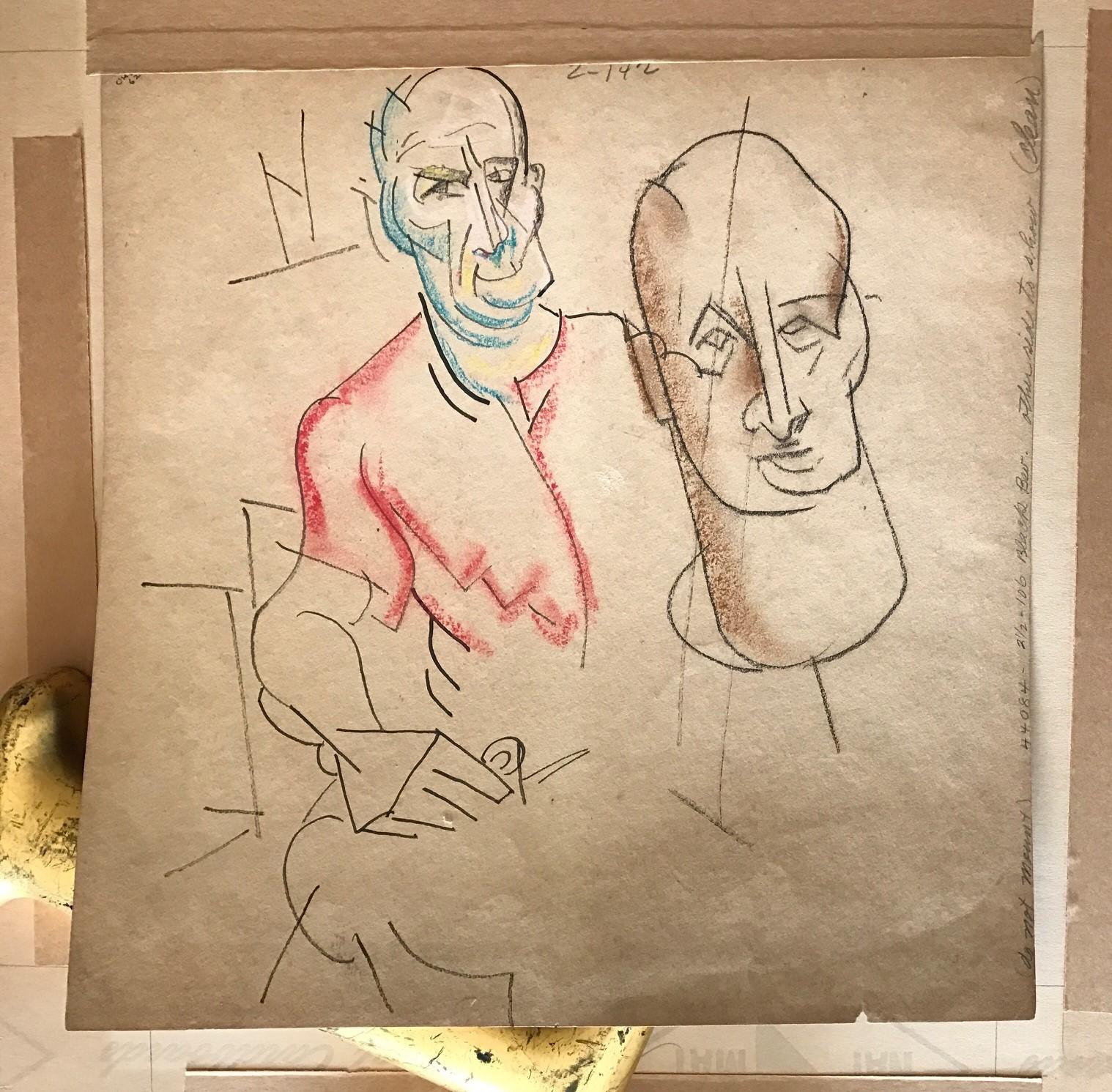 Cubist infleunced self-portrait of William Sommer . 
Great execution and economy of means , proof of  the artist's talent.

As one of the first artists in Ohio to embrace early modernism, Sommers' oeuvre  is well-known for its embrace of  Cubism,