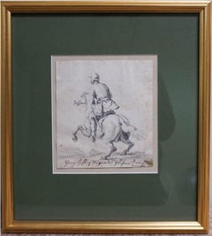 Late 17th cent. Drawing of a  rider galloping away from the viewer