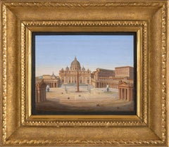 Antique Micro-mosaic plaque depicting St. Peter's Square in the Vatican, Rome, Italy