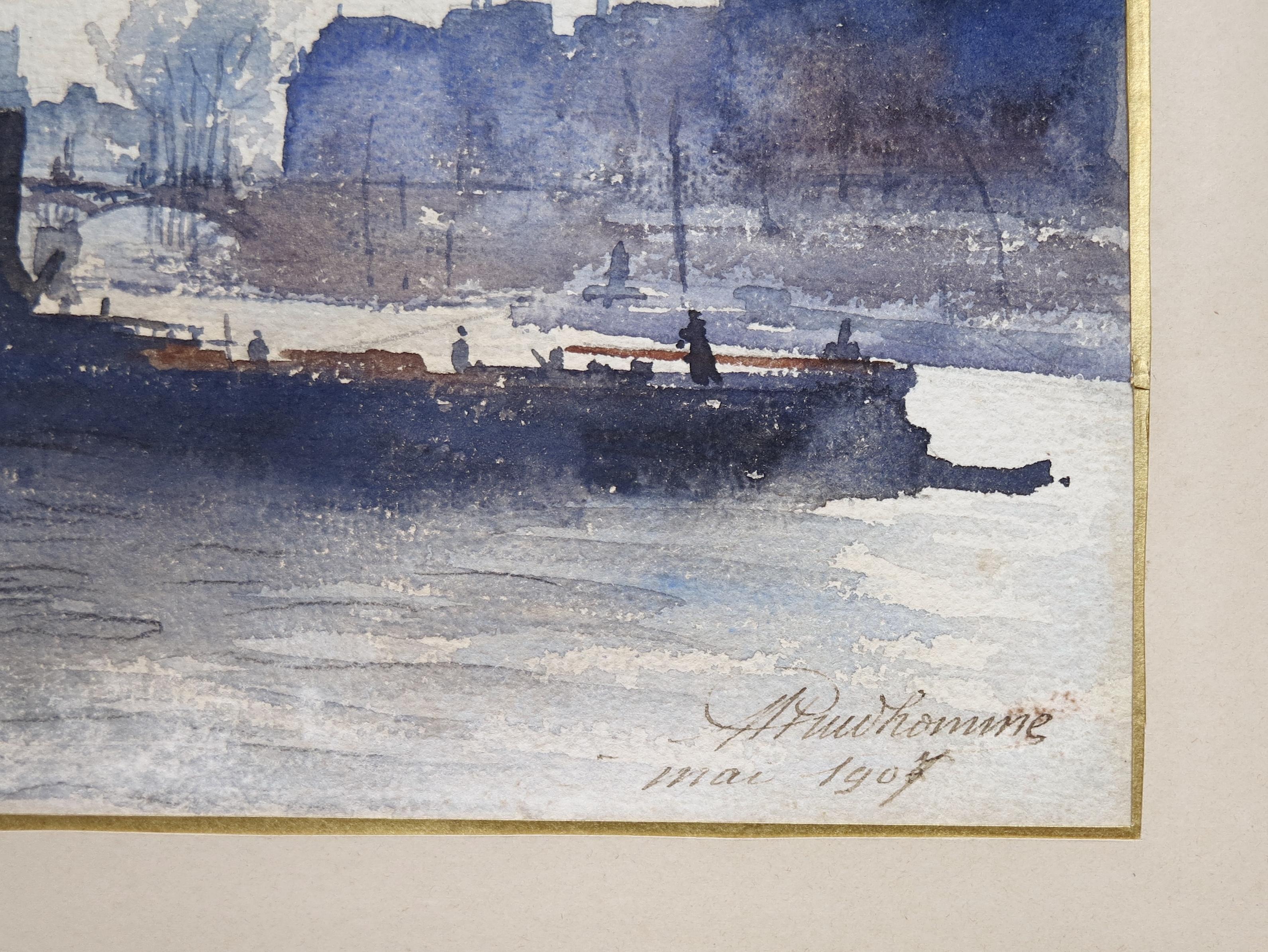Marcel Georges Prud'homme
(Parigi, 1877 - ?, 1955)

Panorama di Parigi con l'Institut de France e il Pont des Arts

Inchiostro e lavaggio su carta
Firmato e datato in basso a destra
18 x 26 cm senza cornice
Maggio 1907

Nato a Parigi (2°
