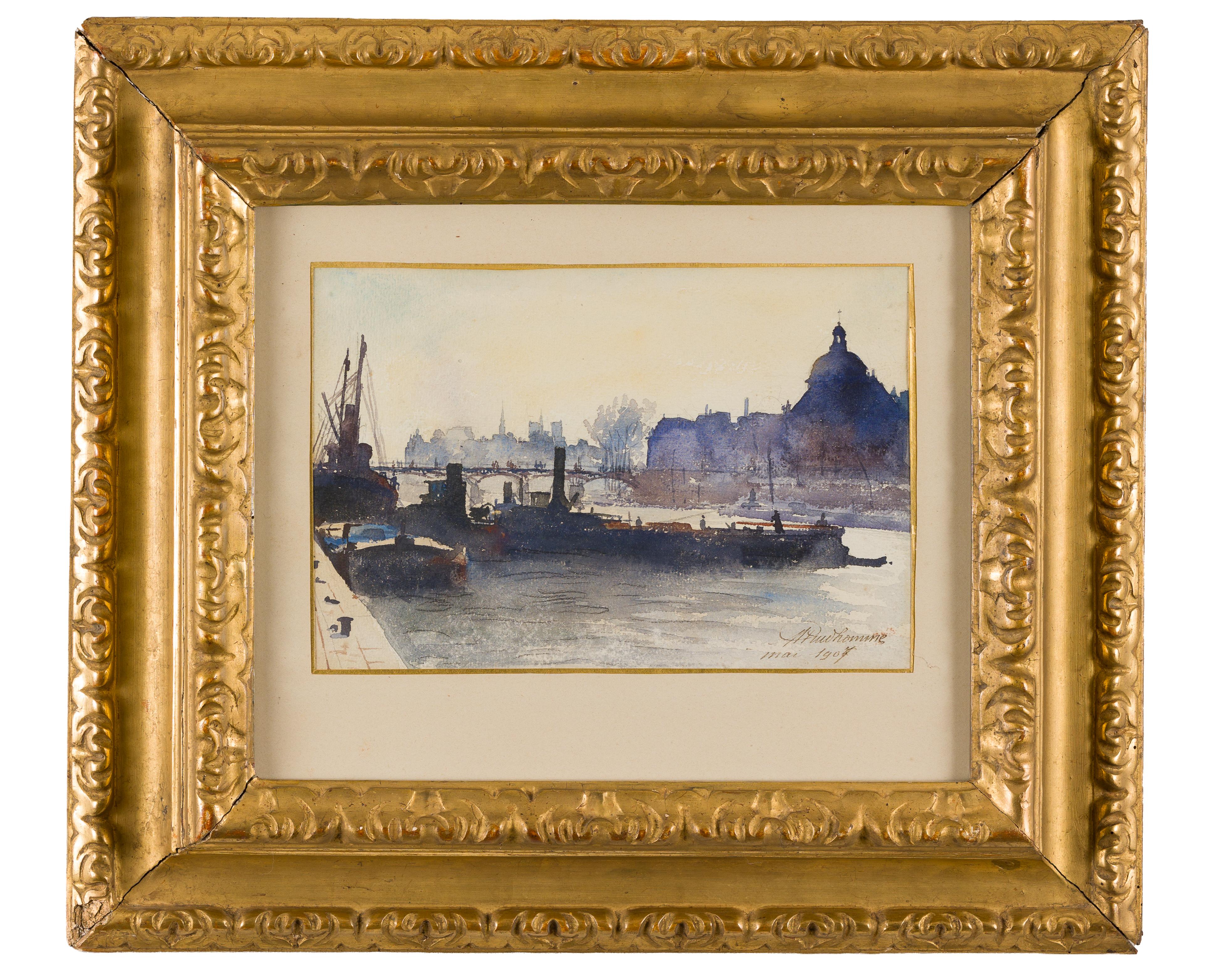 Landscape Art Marcel Georges Prud'homme - Panorama de Paris avec l'Institut de France et le Pont des Arts