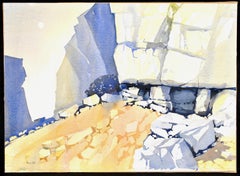 Carrière de Purbeck - Grande peinture à l'aquarelle de paysage minier du Dorset du 20e siècle