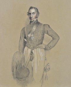 Major John Noah Gosset - Portrait of a Rifles Officer Antique Military Drawing
