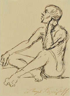 Vintage Listening - MId 20th Century American Figurative Portrait Study of a Seated Man