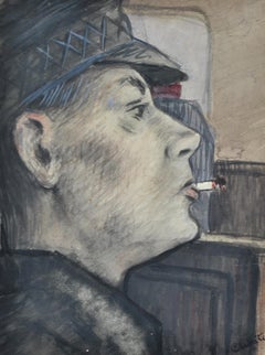 Smoking Man - Portrait of a Young Gentleman Antique English Watercolor Painting