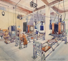 Vintage Daily Graphic Process - Mid 20th Century Industrial Factory Watercolor Painting