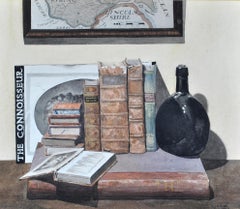 Gentleman's Library - Fine Still Life Painting with Books & Map of Lincolnshire