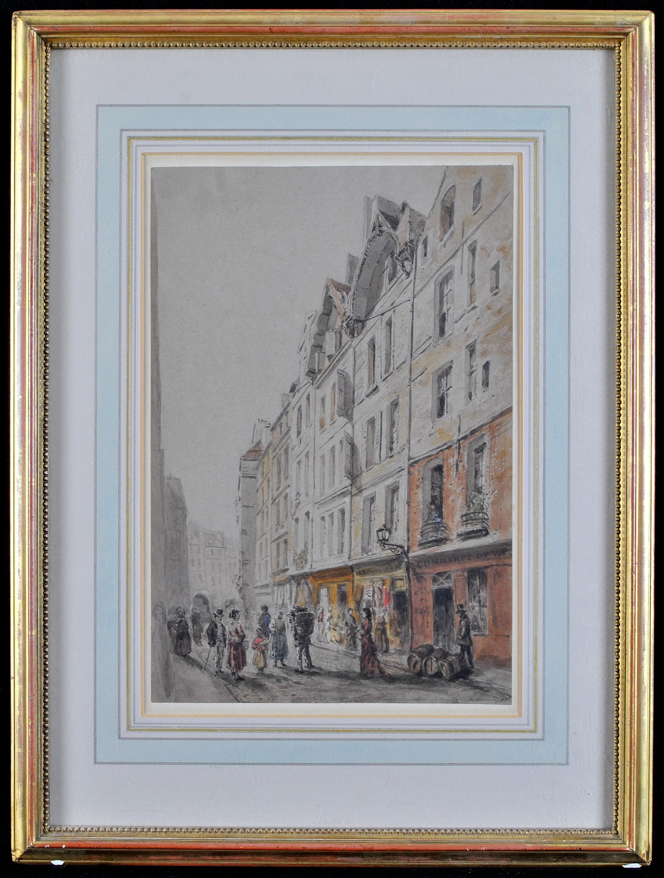 Rue Galande - Fine 19th Century French Paris Street Antique Watercolour Painting