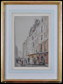 Rue Galande - Fine 19th Century French Paris Street Antique Watercolour Painting