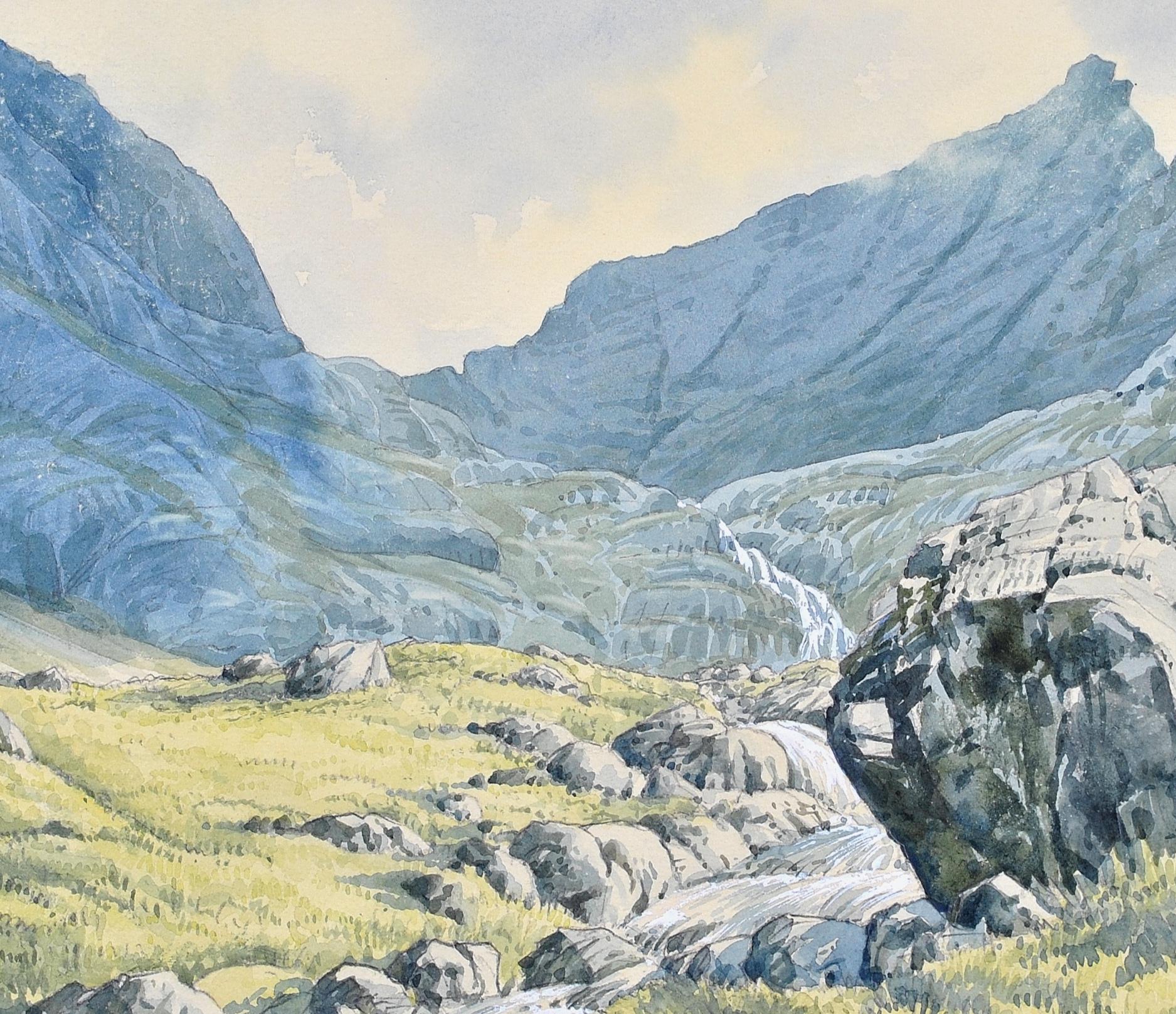 Coire Lagan – Isle of Skye, schottische Berg Range, Aquarell-Landschaftsgemälde – Art von James Ingham Riley
