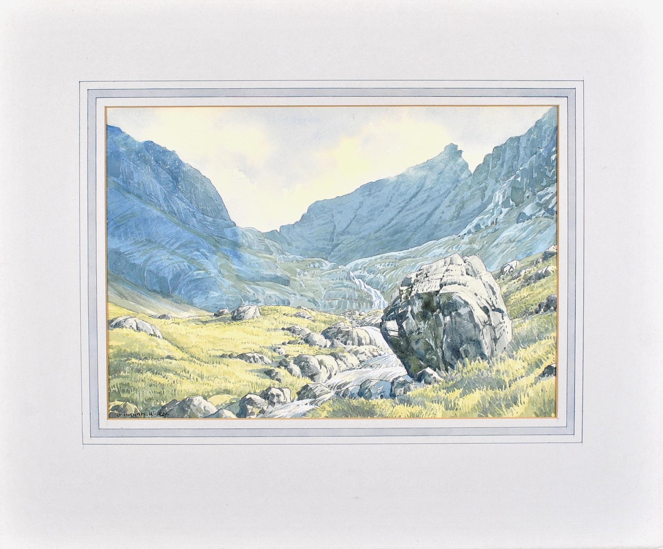 Coire Lagan - Isle of Skye Scottish Mountain Range Watercolor Landscape Painting - Gray Landscape Art by James Ingham Riley