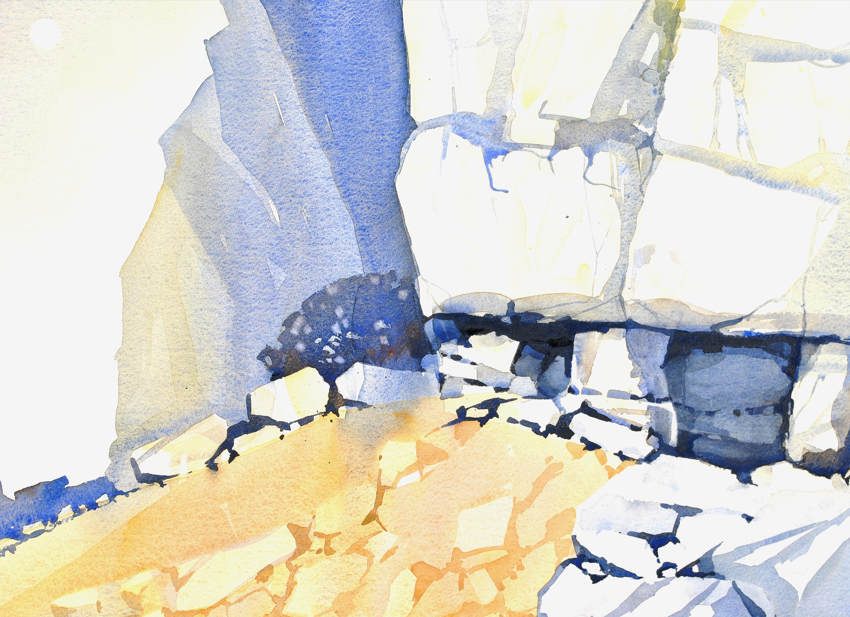 Cantera de Purbeck - Gran pintura de paisaje minero en acuarela del siglo XX en Dorset 1