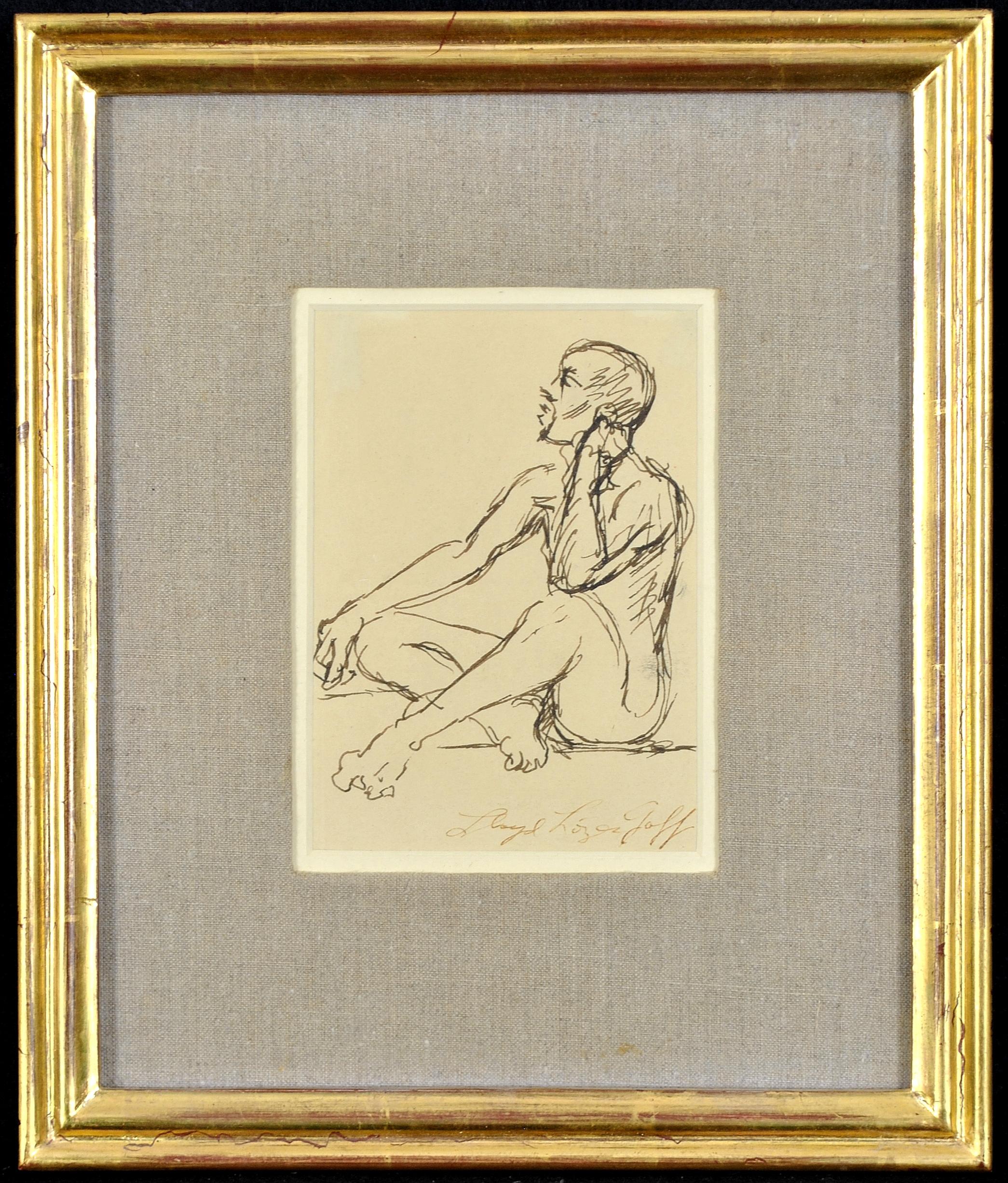 Lloyd Lozes Goff Figurative Art - Listening - MId 20th Century American Figurative Portrait Study of a Seated Man