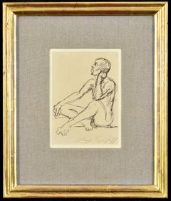 Listening - MId 20th Century American Figurative Portrait Study of a Seated Man