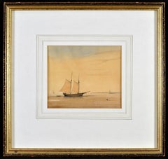 Sailing on Calm Waters - 18th Century Marine Maritime Ship Watercolor Painting