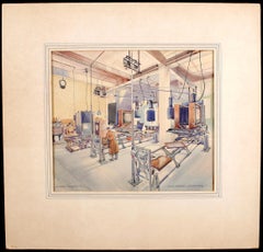 Proceso gráfico diario - Pintura en acuarela de la fábrica industrial de mediados del siglo XX