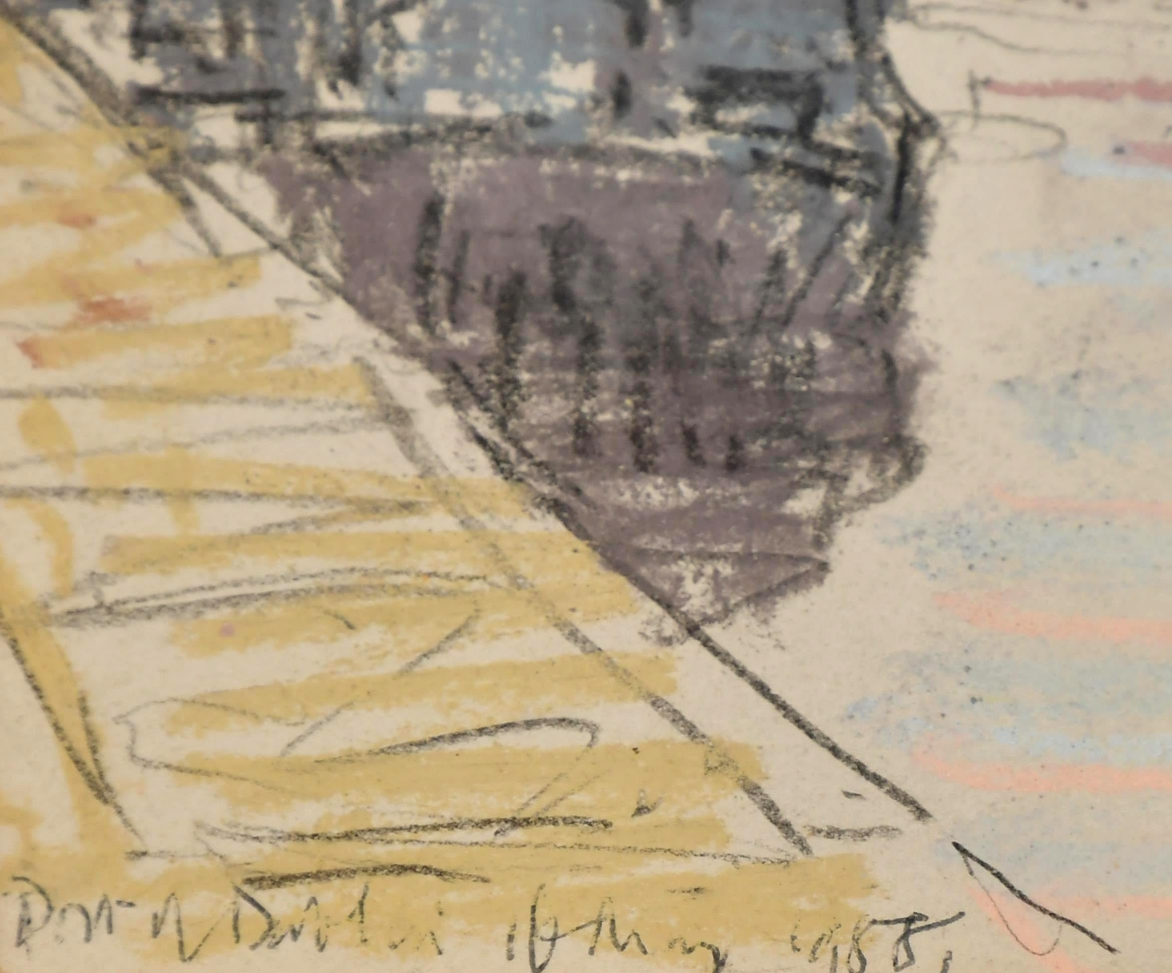Porto di Dublino -  Pittura di città a pastello English Impressionist della metà del XX secolo in vendita 1