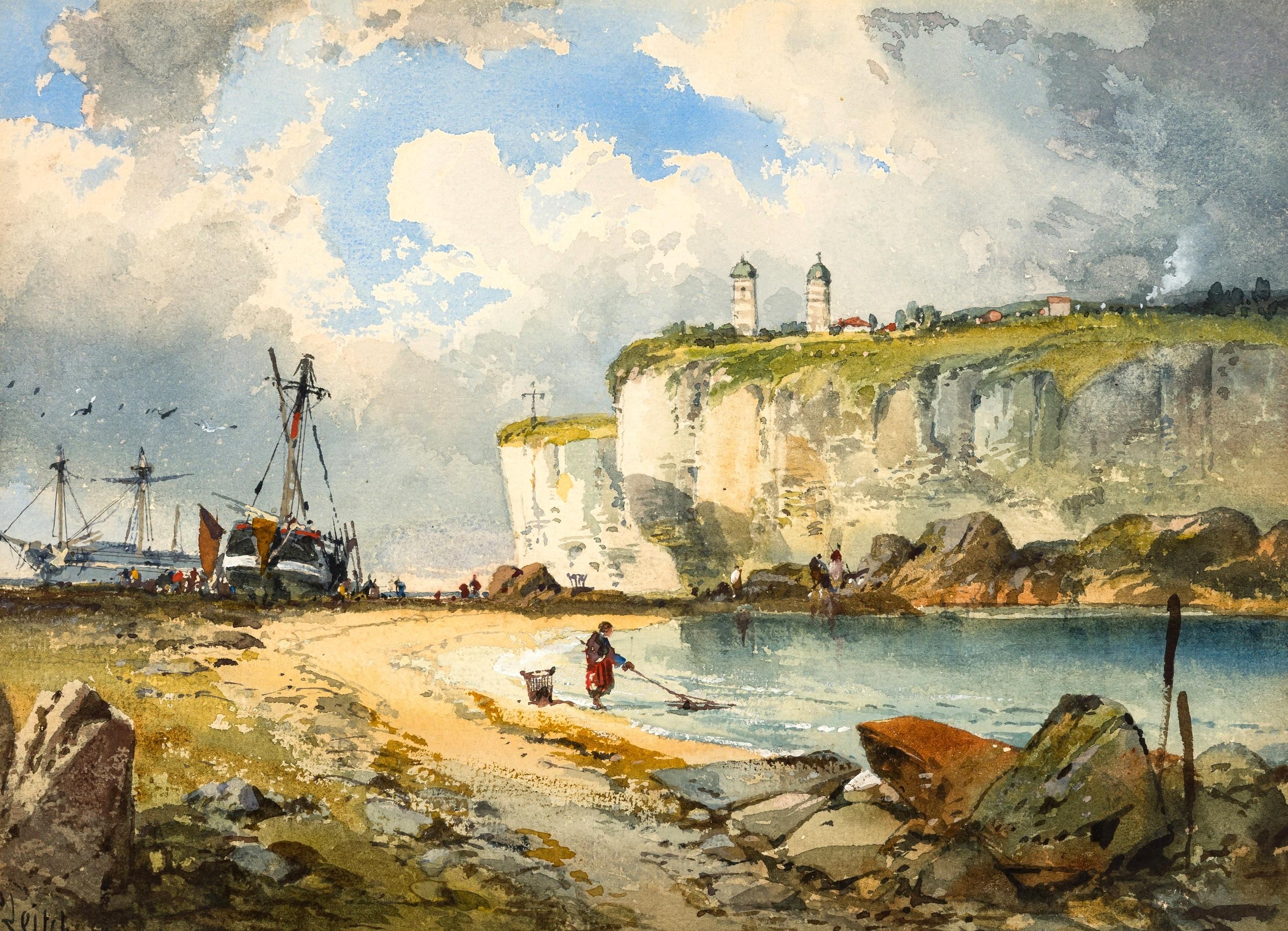 Une vue à Brest - Belle peinture ancienne de paysage côtier français du 19ème siècle - Art de Richard Principal Leitch