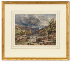 Fishing on River Conwy - English Old Master Wales Landscape Watercolor Painting