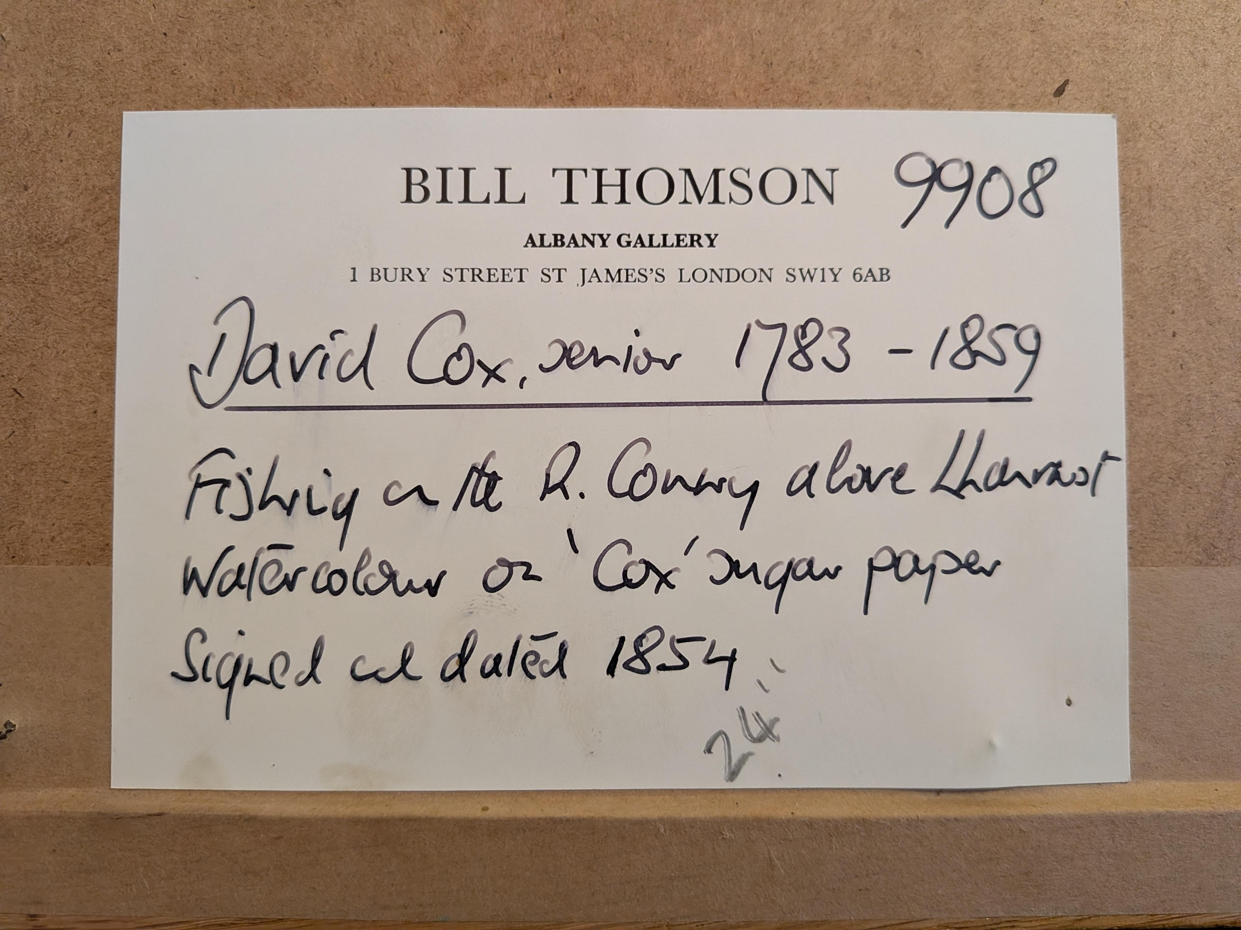 Pregevole acquerello Old Master inglese del 1851, firmato e datato, raffigurante una figura che pesca sul fiume Conwy sopra Llanrwst, opera di David Cox senior. 

Acquerello di ottima qualità e di buone dimensioni di questo importante artista