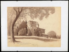 Eglise Romane de Vaux-sur-Mer - Fino Dibujo de Paisaje de Iglesia Romana Francesa