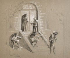 Jazz at St. Petersburg - 20th Century Charcoal Figurative Music Drawing Painting