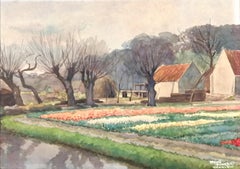 Haarlem Landscape - Mid 20th Century Dutch Holland Winter Watercolour Painting