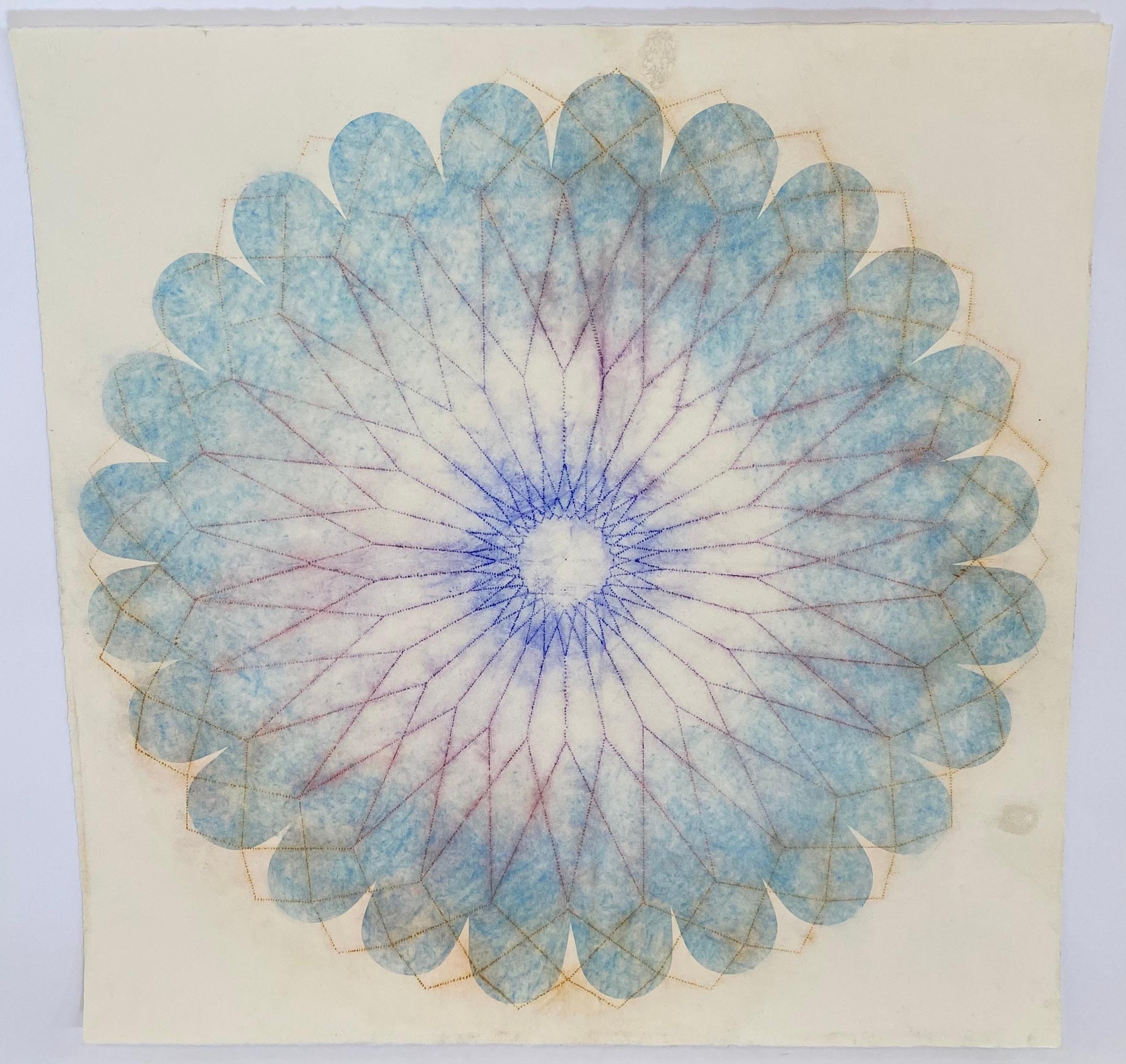 Primavera Pop Two, Geometric Flower Mandala, Light Blue, Cobalt, Yellow, Violet - Art by Mary Judge