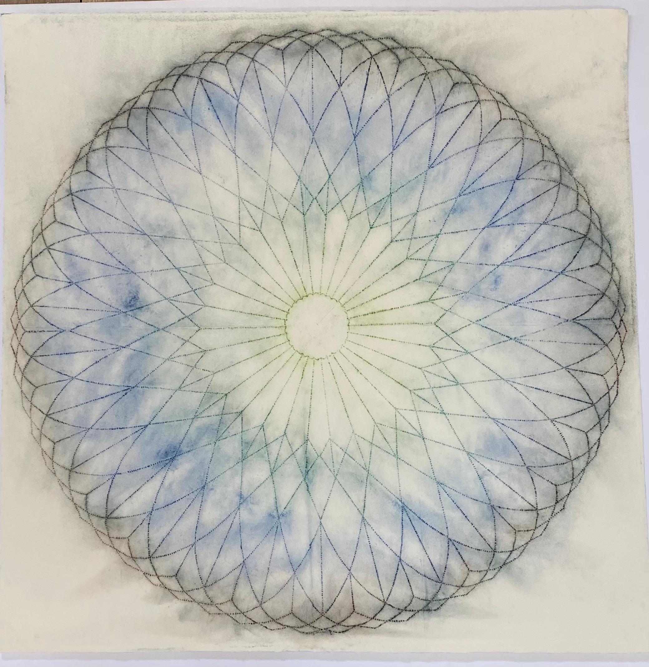Primavera Pop One, Geometric Flower Mandala, Cobalt Blue, Charcoal, Teal, Green - Art by Mary Judge