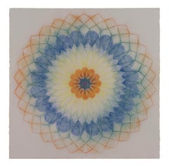 Primavera Pop 24, Geometric Flower Mandala, Navy Blue, Orange, Yellow, Teal
