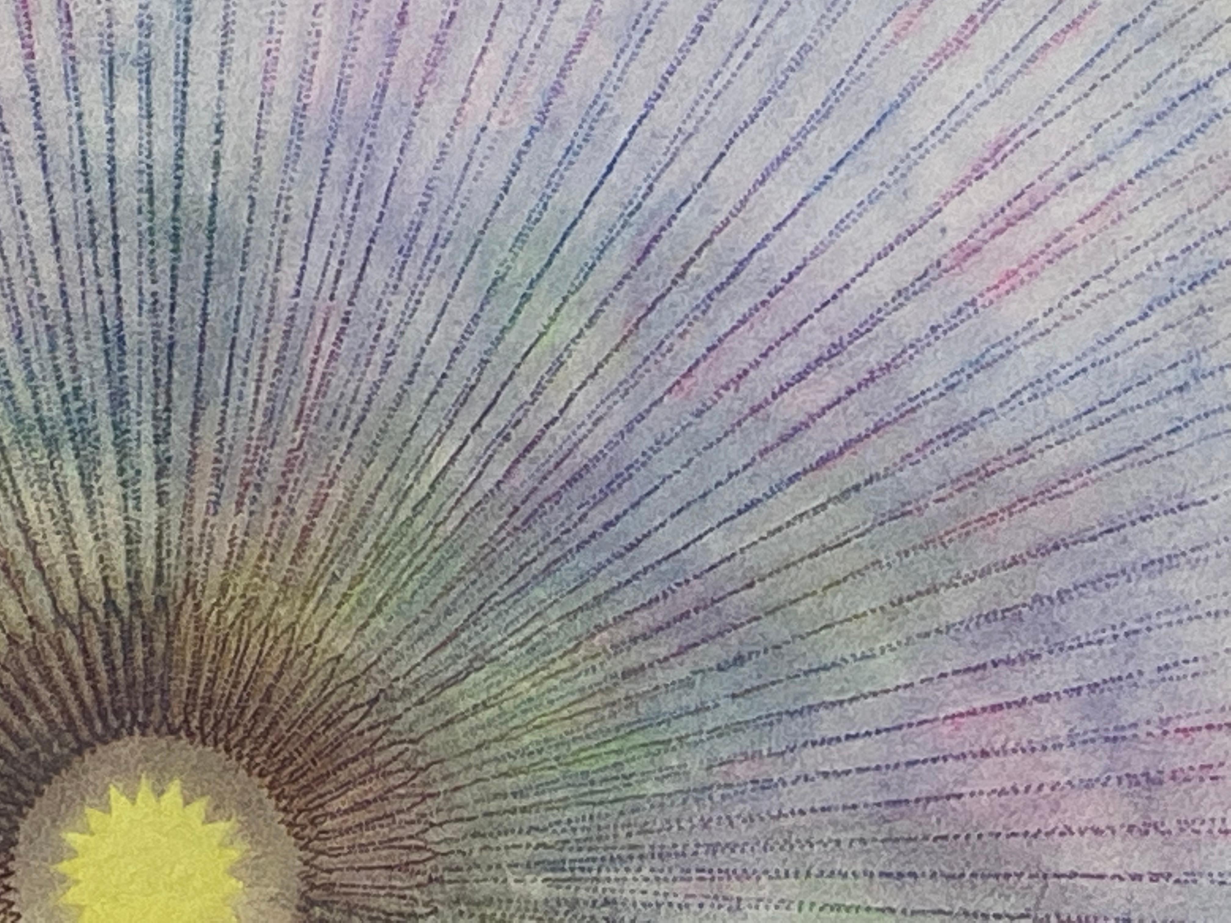 Primavera Pop 23, Geometric Flower Mandala, Purple, Violet, Brown, Yellow - Contemporary Art by Mary Judge