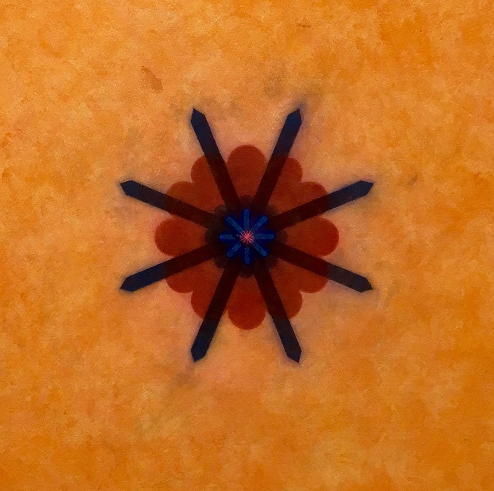 Pop Flower Four B Zero Five, Mandala in Orange, Red, Black - Contemporary Art by Mary Judge