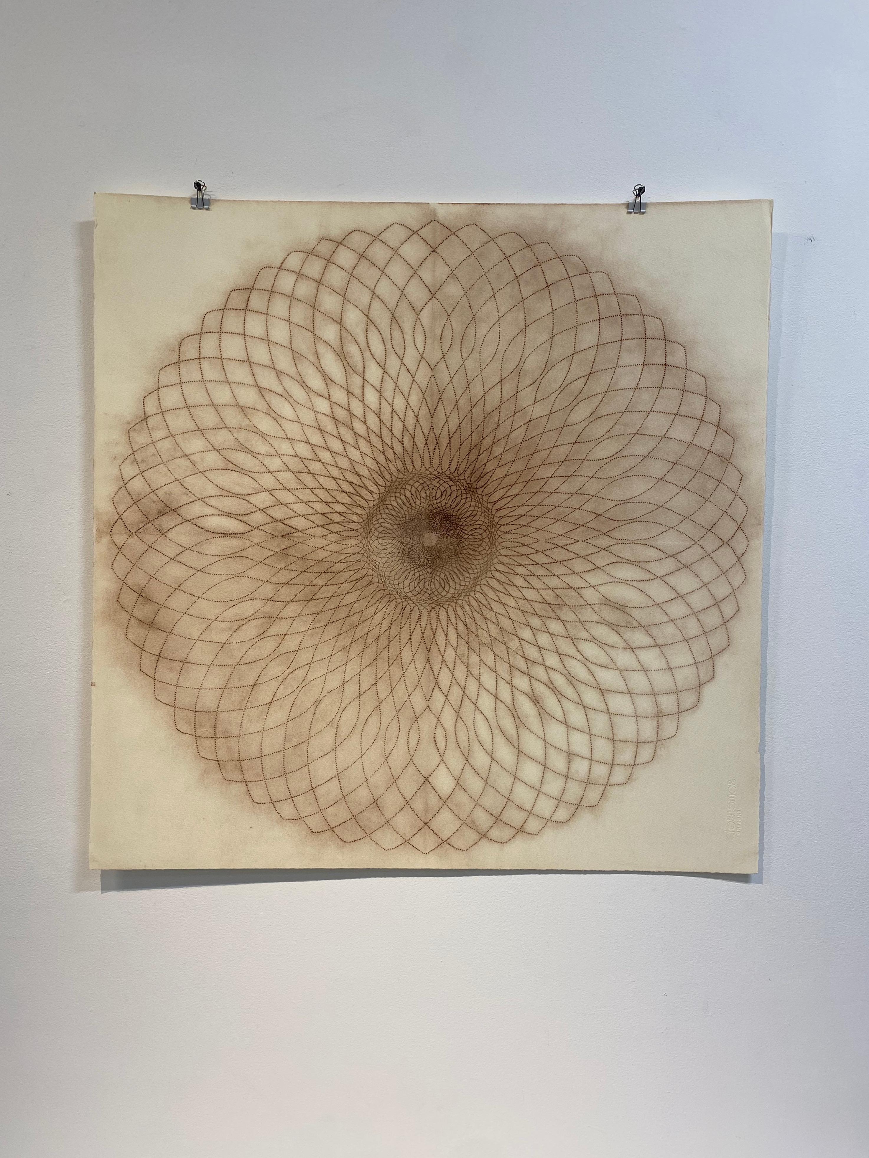 Exotic Hex Series 12 03 03 Reddish Brown Circular Mandala Line Drawing in Square - Art by Mary Judge