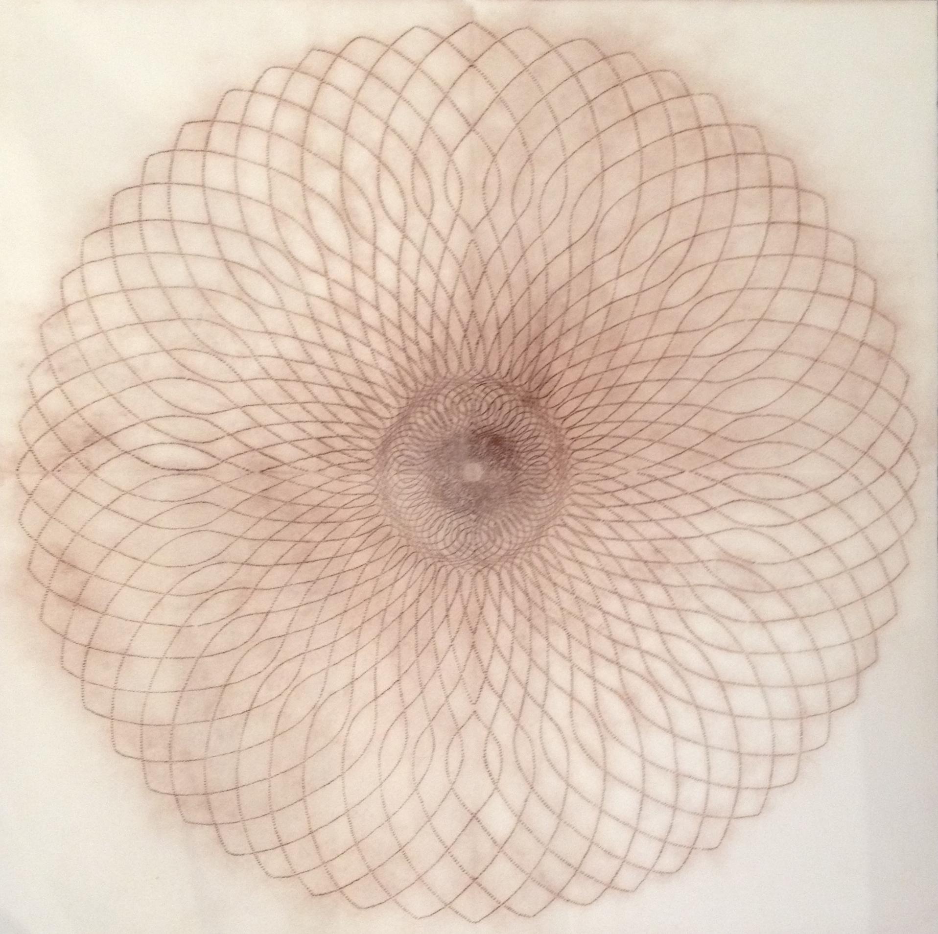 Mary Judge Abstract Drawing - Exotic Hex Series 12 03 03 Reddish Brown Circular Mandala Line Drawing in Square
