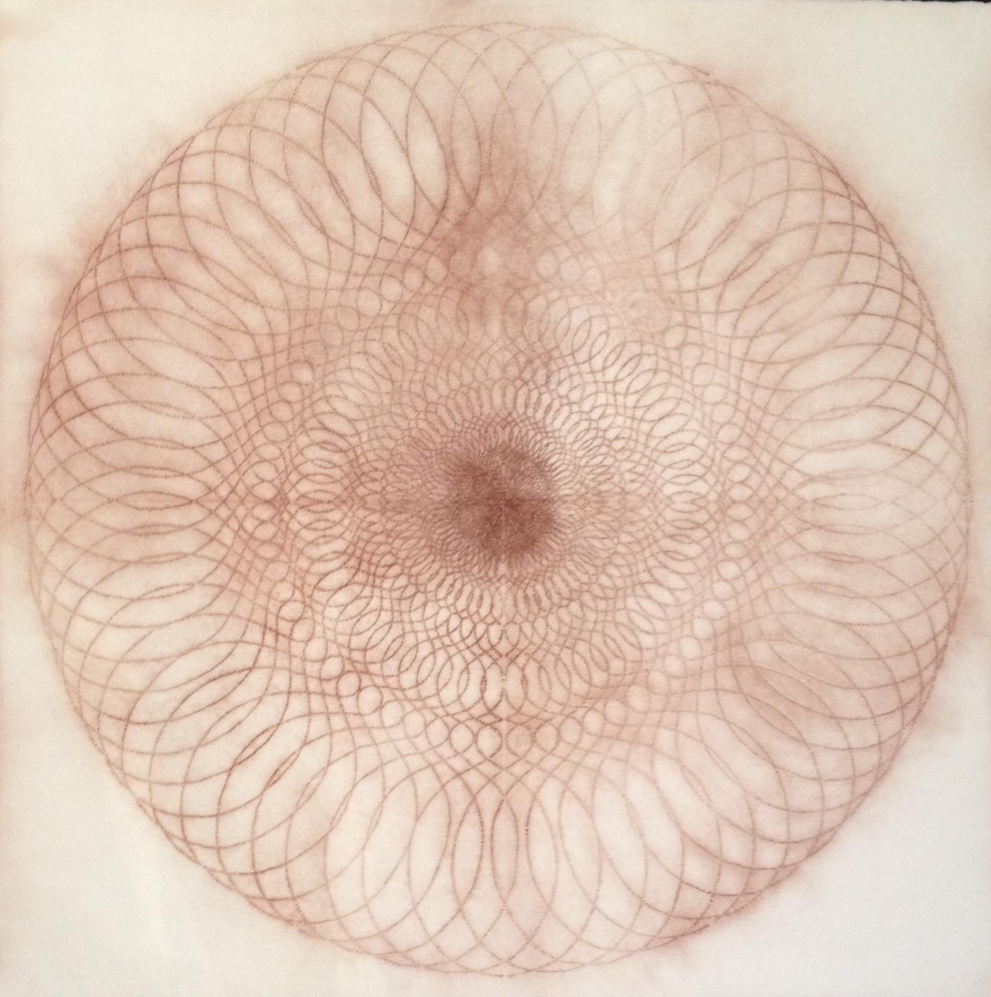 Mary Judge Abstract Drawing - Exotic Hex Series 111 07 2, Reddish Brown Circular Mandala Line Drawing