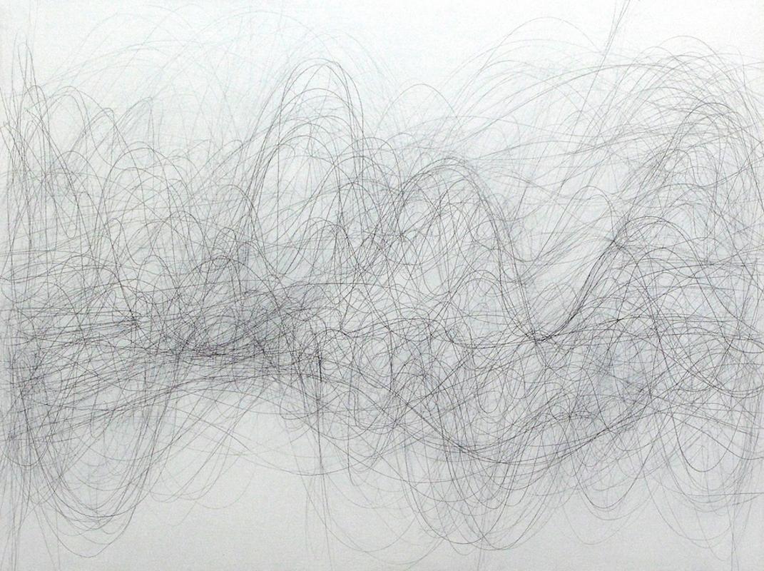 Advance, Horizontal Abstract Linear Graphite Drawing of Undulating Lines, Waves
