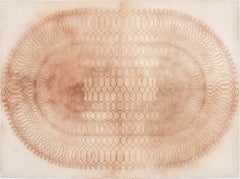 Spiral Form Eight, Geometric Spirograph Drawing, Reddish Brown, Cream Paper