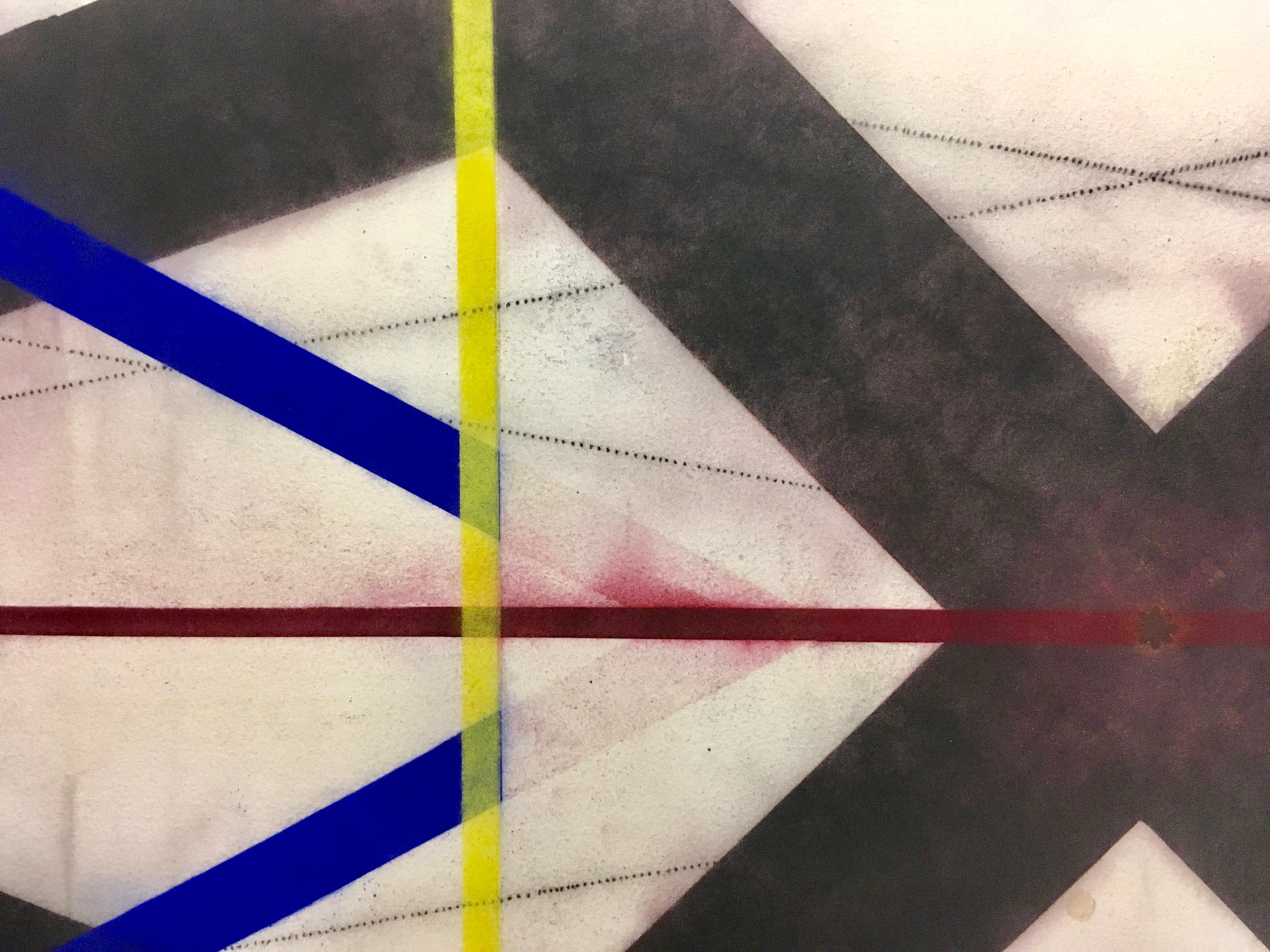 Color Structure Series Dark Steel, Geometric Drawing in Black, Red, Blue, Yellow - Contemporary Art by Mary Judge